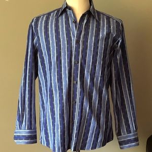 BUGATCHI UOMO Dress Shirt, Blue/Gray Striped Shirt
